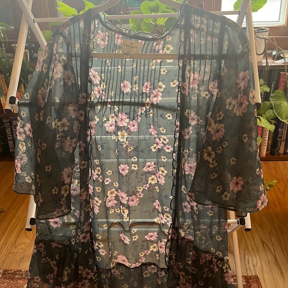 Green floral kimono style cardigan